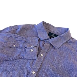Buttoned Down Mens XXL Linen Cotton Purple Houndstooth Shirt Tailored Fit